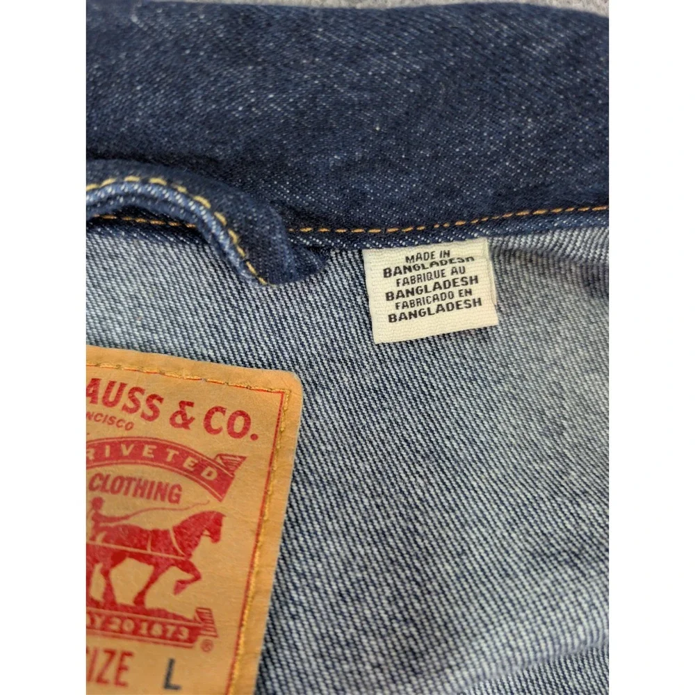 levis trucker cotton blue denim jacket coat mens size l dark wash outerwear